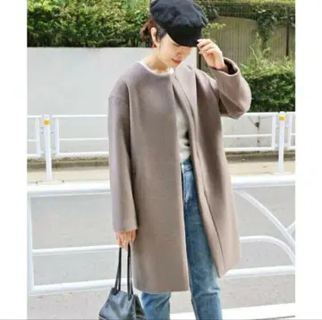 이에나 램스울 노카라 롱 코트