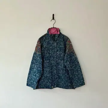 빈티지 리버서블 데님 자켓 케미컬 블루종 자수 장식 핑크