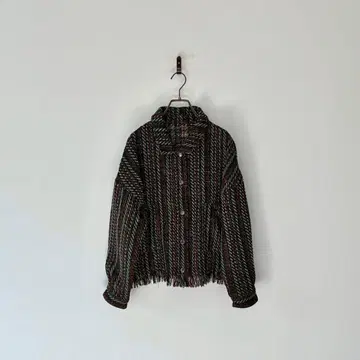 빈티지 러그 자켓 프린지 블루종 올 패턴 블랙 빨간색 에스닉 L