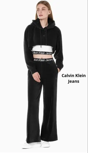 새상품급 캘빈클라인 벨벳 와이드 레그 팬츠 블랙