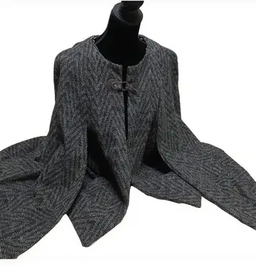 그레이 헤링본 자켓 케이프 울 혼방