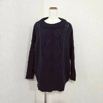 studio CLIP 네이비 케이블 니트 롱 튜닉 루즈핏 M