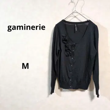 게미네리 플라워 모티브 블랙 가디건 긴팔 M 사이즈 /168