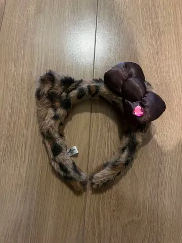 레오파드 무늬 머리띠 브라운 리본 포함