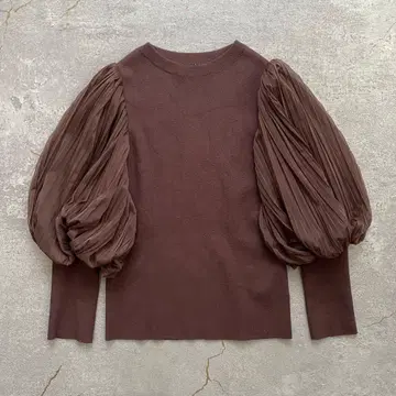 SNIDEL 플리츠튤슬리브 니트 풀오버