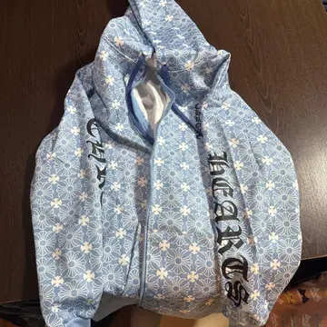 꽃무늬 후드티 스카이블루