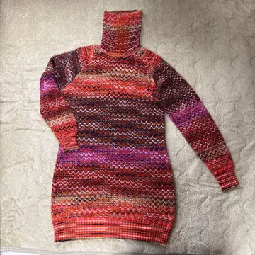 멀티 컬러 니트 터틀넥 원피스