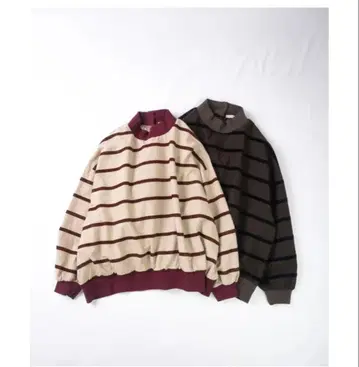 선밸리 보더 무늬 긴팔 상의 (베이지 x 보르도)