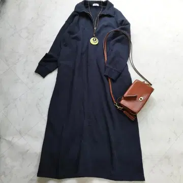 쉽스애니 세탁기 사용 가능 속기모 하프 지퍼 맨투맨 원피스 네이비