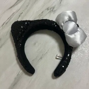 블랙 고양이 귀 머리띠 스팽글