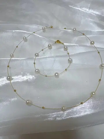 담수 진주 x 골드 비즈 2WAY 목걸이 & 팔찌 세트 연결 가능