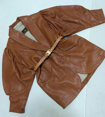 Vintage 천연 가죽 벌룬 소매 자켓