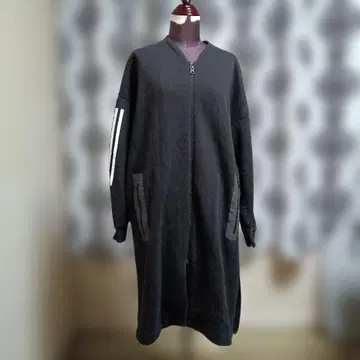 블랙 롱 코트 프론트 지퍼 포함 아디다스
