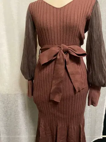 브라운 리브 니트 원피스