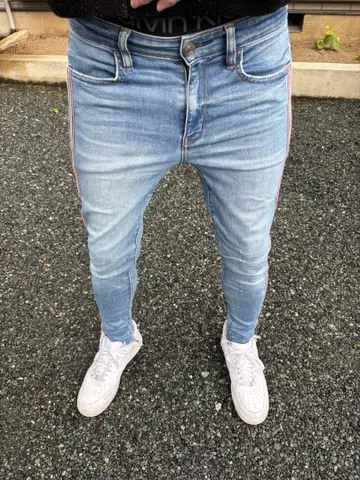 컬러풀 스트라이프 스키니 데님