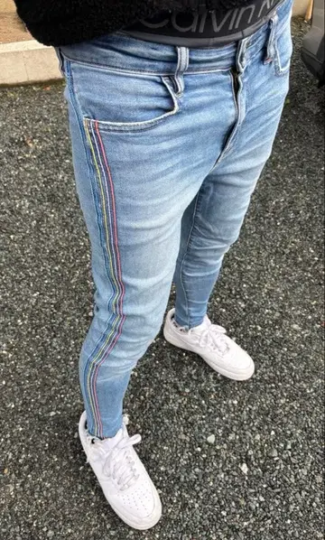 컬러풀 스트라이프 스키니 데님