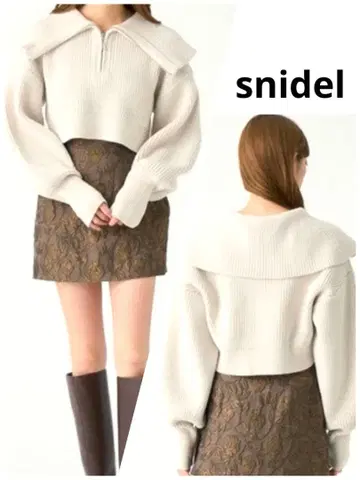 SNIDEL 스나이델 스키퍼 니트 풀오버 크롭 기장 아이보리