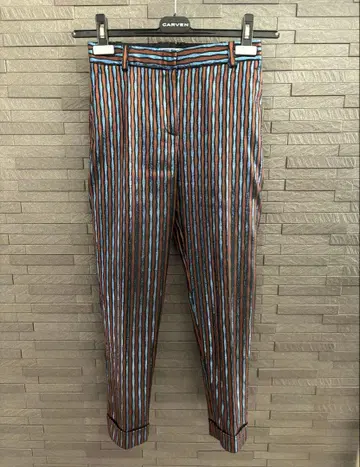 [ CARVEN ] 칼벤 광택 블루 x 브라운 스트라이프 팬츠