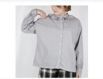 츠쿠로이산 밸리 그레이 프릴 달린 옷깃 긴팔 셔츠