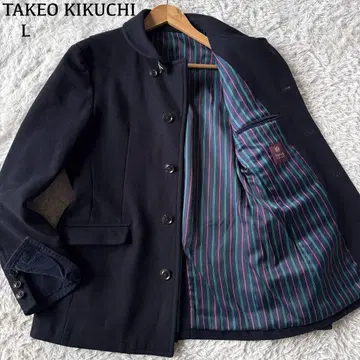 새상품급 TAKEO KIKUCHI 소가죽 벨트 코트 스트라이프 L 네이비