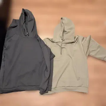 후드 부착 후드티 2가지 색상 세트 그레이 베이지