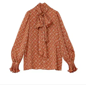 ANAYI 키 프린트 보타이 블라우스