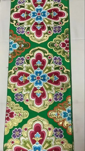 화려한 꽃무늬 그린 컬러 후쿠로 오비 육통 1186