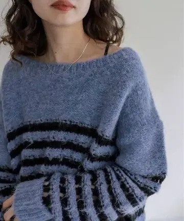 mystic 울 혼방 크로셰 보더 니트