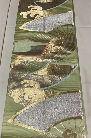 부채와 파도 디자인 후쿠로 오비 1187