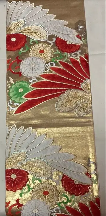 나고야 오비 골드 컬러 꽃무늬 육통 1188