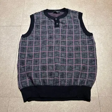 Chester Barrie 스웨터 니트 베스트 체크 블랙 보라색 M