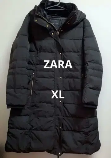 ZARA BASIC 블랙 XL 후드 부착 다운 자켓