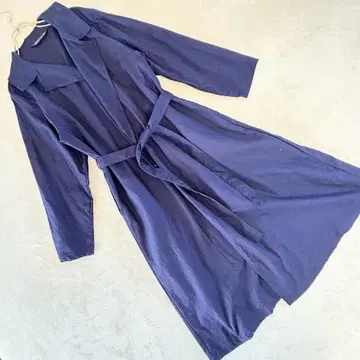 미즈이로 인드 마 혼방 가운 코트 네이비 계열 일본제 벨트 포함 롱 기장