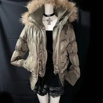 헤이세이 갸루 Y2K 그런지 레이어드 스타일 퍼 다운 자켓 짧은 기장