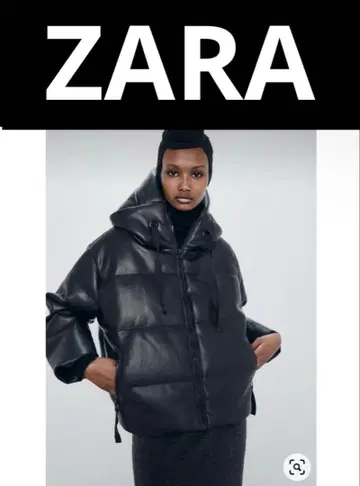 [새상품급] ZARA 인조 가죽 자켓 퍼프 다운 자켓 L 사이즈