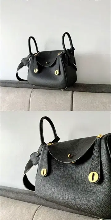 블랙 가죽 숄더백 골드 금장 장식