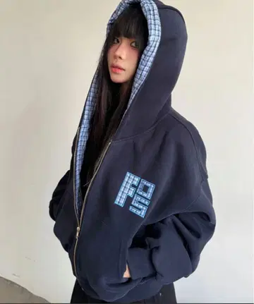 DIAVEL 체크 무늬 지퍼 후드티