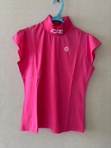 핑크 하이넥 프렌치 슬리브 셔츠