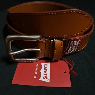 새상품 LEVI'S 실버 버클 35mm 스티치 가죽 벨트 카멜