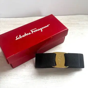 살바토레 페라가모 바라 리본 머리핀 블랙 x 골드 박스 포함