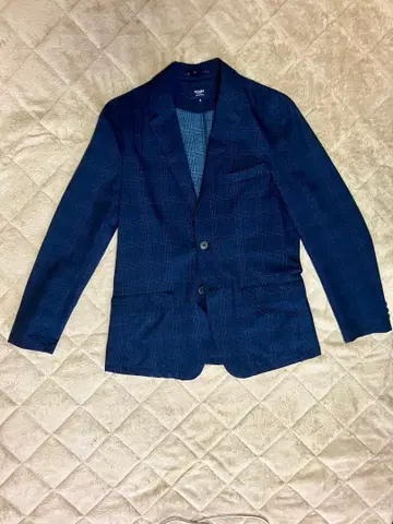 네이비 체크 무늬 테일러드 자켓