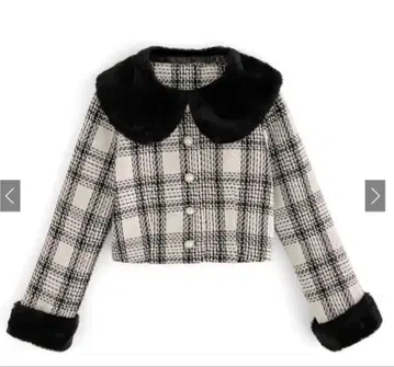 GRL 퍼 체크 무늬 트위드 자켓