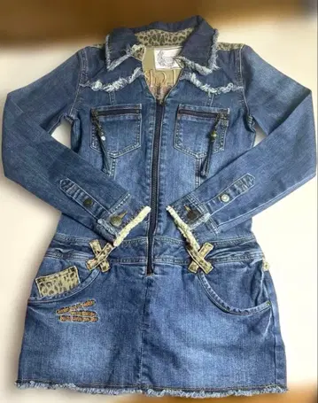 GARULA 데님 레오파드 무늬 미니 원피스 헤이세이 갸루 Y2K