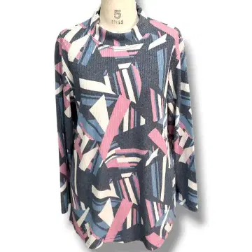 튜닉 티셔츠 상의 기하학 패턴 네이비 풀오버 A라인