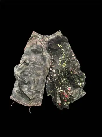 Cargo Pants with Embroidered Tulle