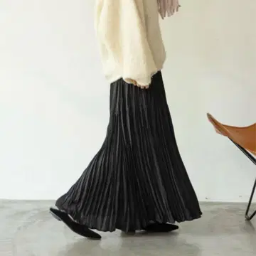 hinari 빈티지 새틴 와셔 스커트 블랙