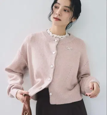 [ 새상품 미사용 ] 하트 모듬 펄 단추 라메 믹스 가디건