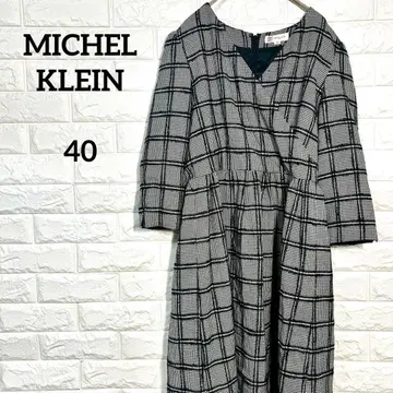 미쉘클랑 [ Lor LL ] V넥 롱 원피스 칠부 소매 체크