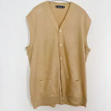 1점 한정판 베이지 니트 베스트 [XL] 오샤레 심플 버튼 포켓