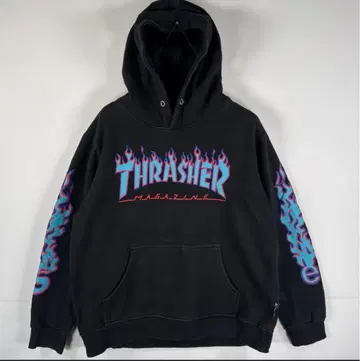 구제 의류 트레셔 THRASHER 후드티 파이어 패턴 소매 프린트